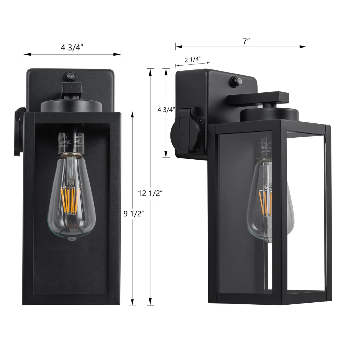 CA2563-LIN-2W B04013GPP Dusk to Dawn Outdoor Wall Lantern with Built-in Outlet - Image 3