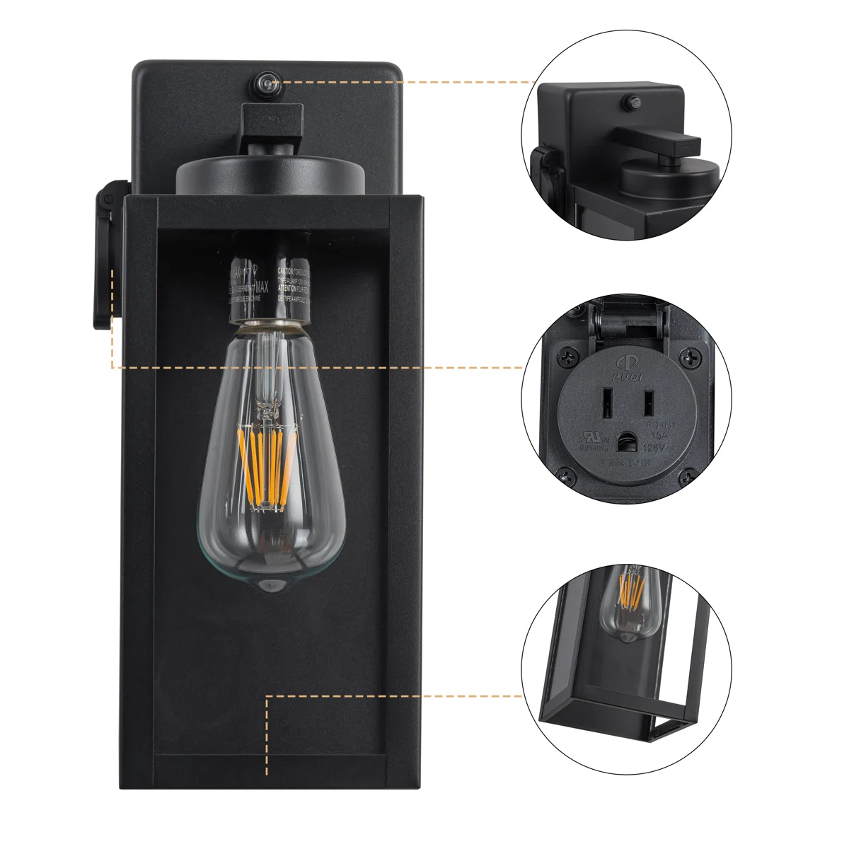 CA2563-LIN-2W B04013GPP Dusk to Dawn Outdoor Wall Lantern with Built-in Outlet - Image 5