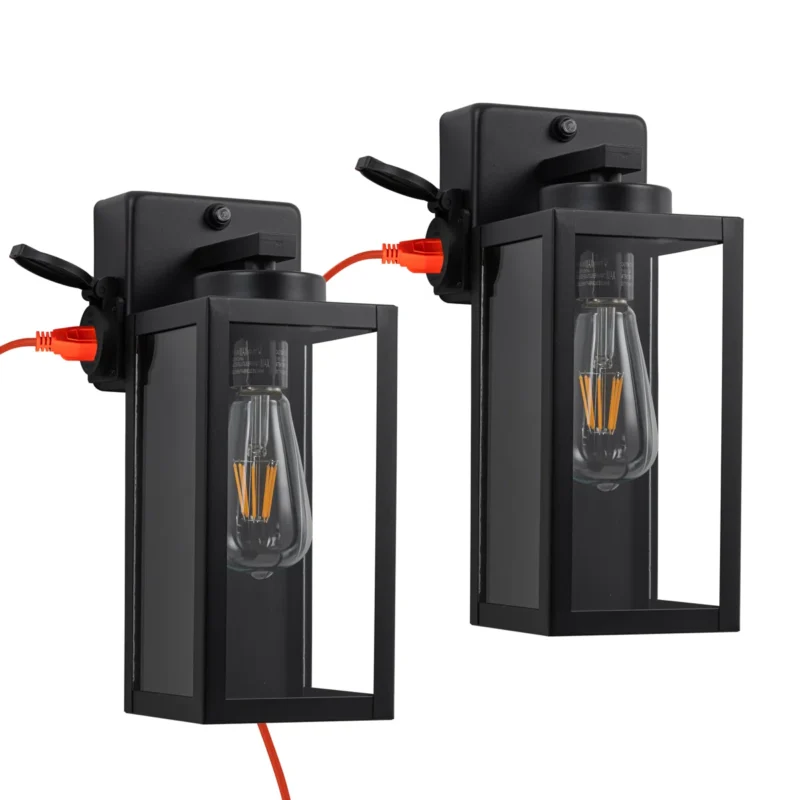 CA2563-LIN-2W B04013GPP Dusk to Dawn Outdoor Wall Lantern with Built-in Outlet