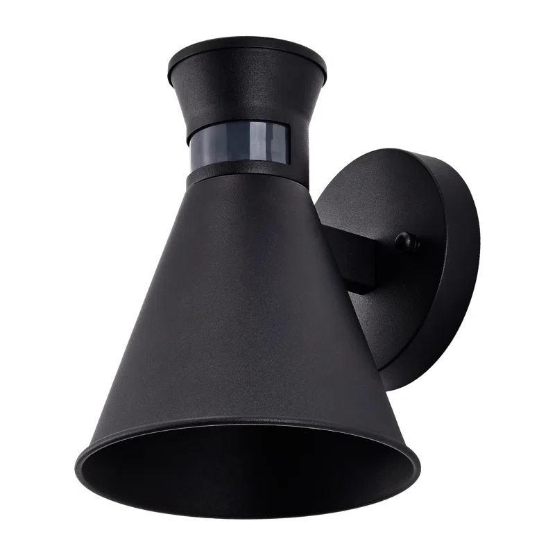 Black Outdoor Motion Sensor Light, Downlight Cone Sconce Dusk to Dawn